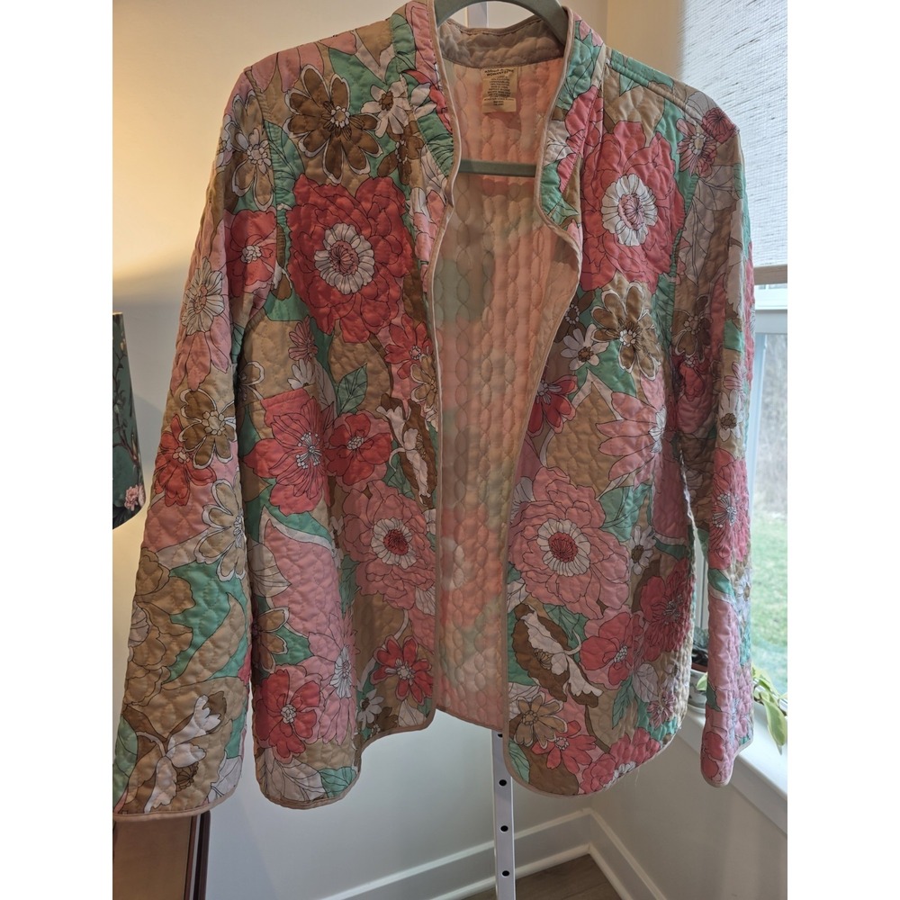 Alfred Dunner Light Weight Floral Quilted Jacket Size 16W Preppy - Picture 10 of 13